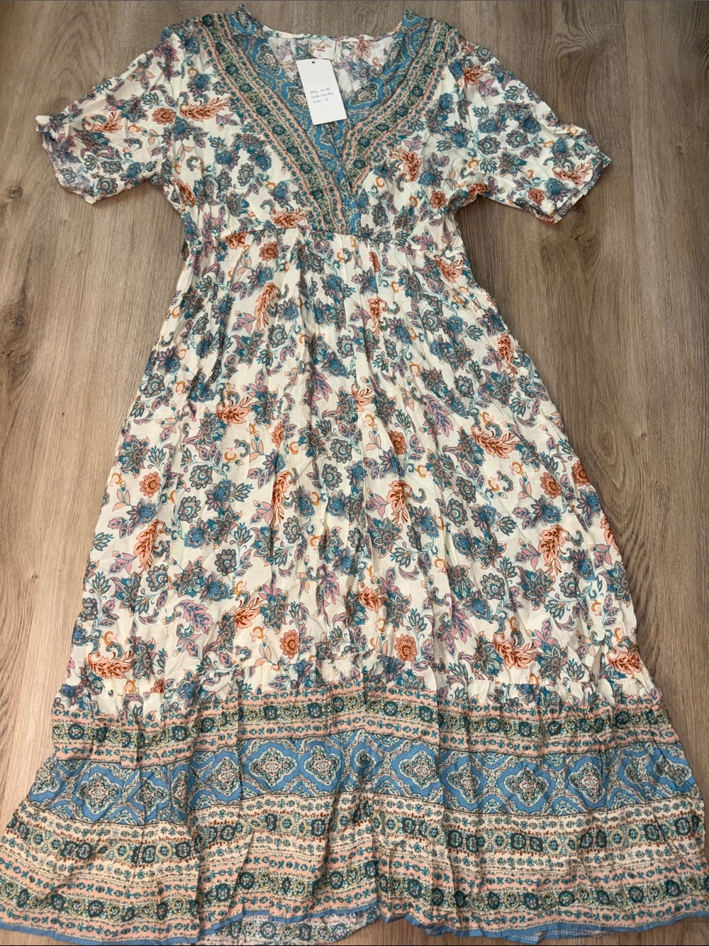 NWT GLM boutique Boho Paisley Floral Rayon Maxi Dress Large festival summer